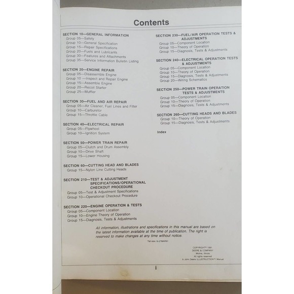John Deere TM1494 Technical Manual for String Trimmers & Brush Cutters Original - Picture 2 of 3